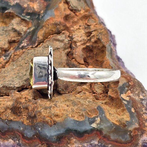 925 Sterling Silver Plt Square Citrine Ring Size 10 Bezel Setting Fine Jewelry - Picture 3 of 6